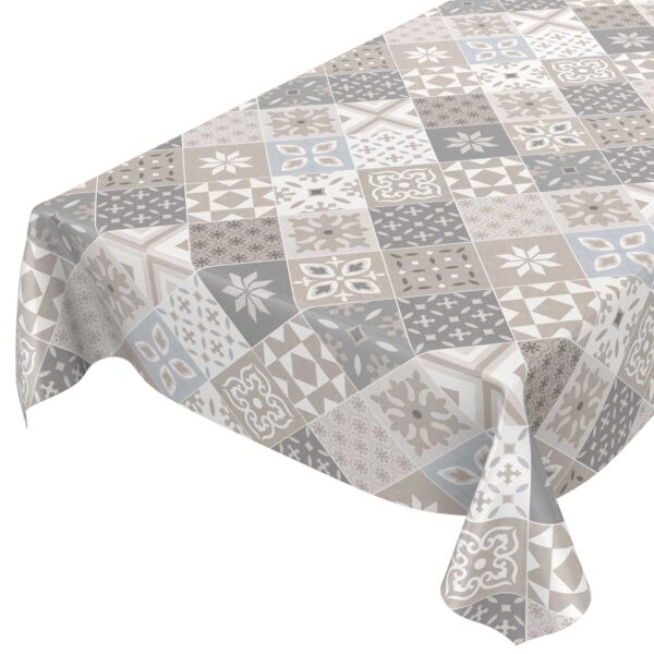 Tischdecke Fliese Mosaik Karo Kachel Beige pflegeleicht abwaschbar Wachstuch Wachstuchtischdecke – 120x140cm, Schnittkante