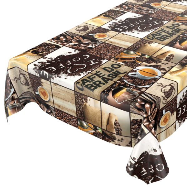 Tischdecke Wachstuch Coffee Barista Kaffeebohnen Braun pflegeleicht abwaschbar Wachstuchtischdecke – 120x140cm, Schnittkante