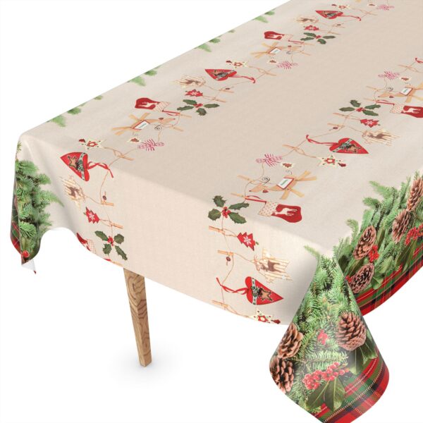 Weihnachtstischdecke Wachstuch Tischdecke abwaschbar Wachstischdecke Weihnachstskranz – 90x130cm, Schnittkante