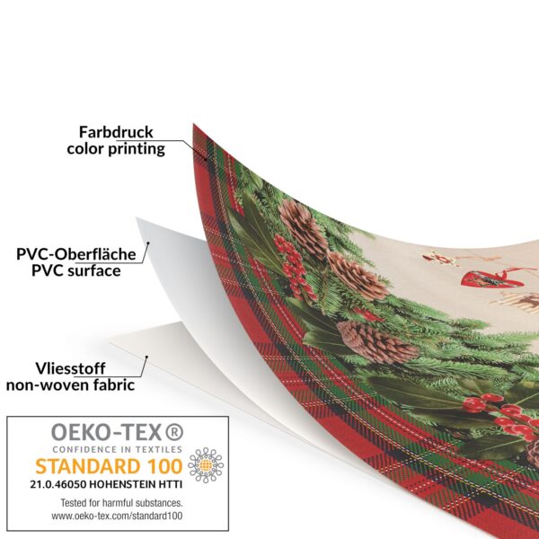Weihnachtstischdecke Wachstuch Tischdecke abwaschbar Wachstischdecke Weihnachstskranz – 90x130cm, Schnittkante