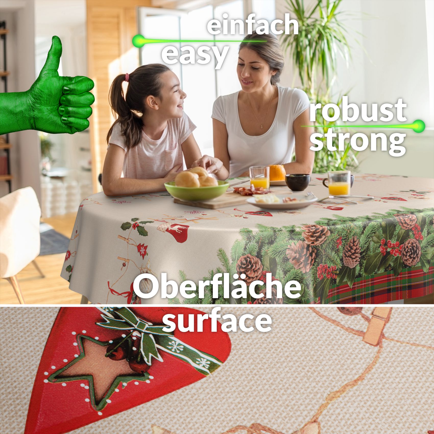 D0019A_90OV Weihnachtstischdecke Wachstuch Tischdecke abwaschbar Wachstischdecke Weihnachstskranz – Oval 160x140cm, Schnittkante