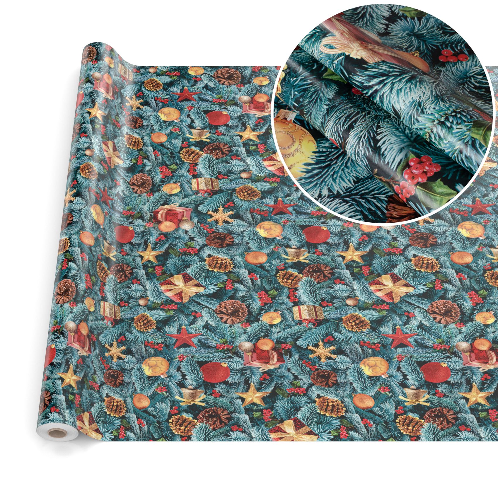 Weihnachtstischdecke Wachstuch Tischdecke abwaschbar Wachstischdecke Tannenbaum – 400x140cm, Schnittkante