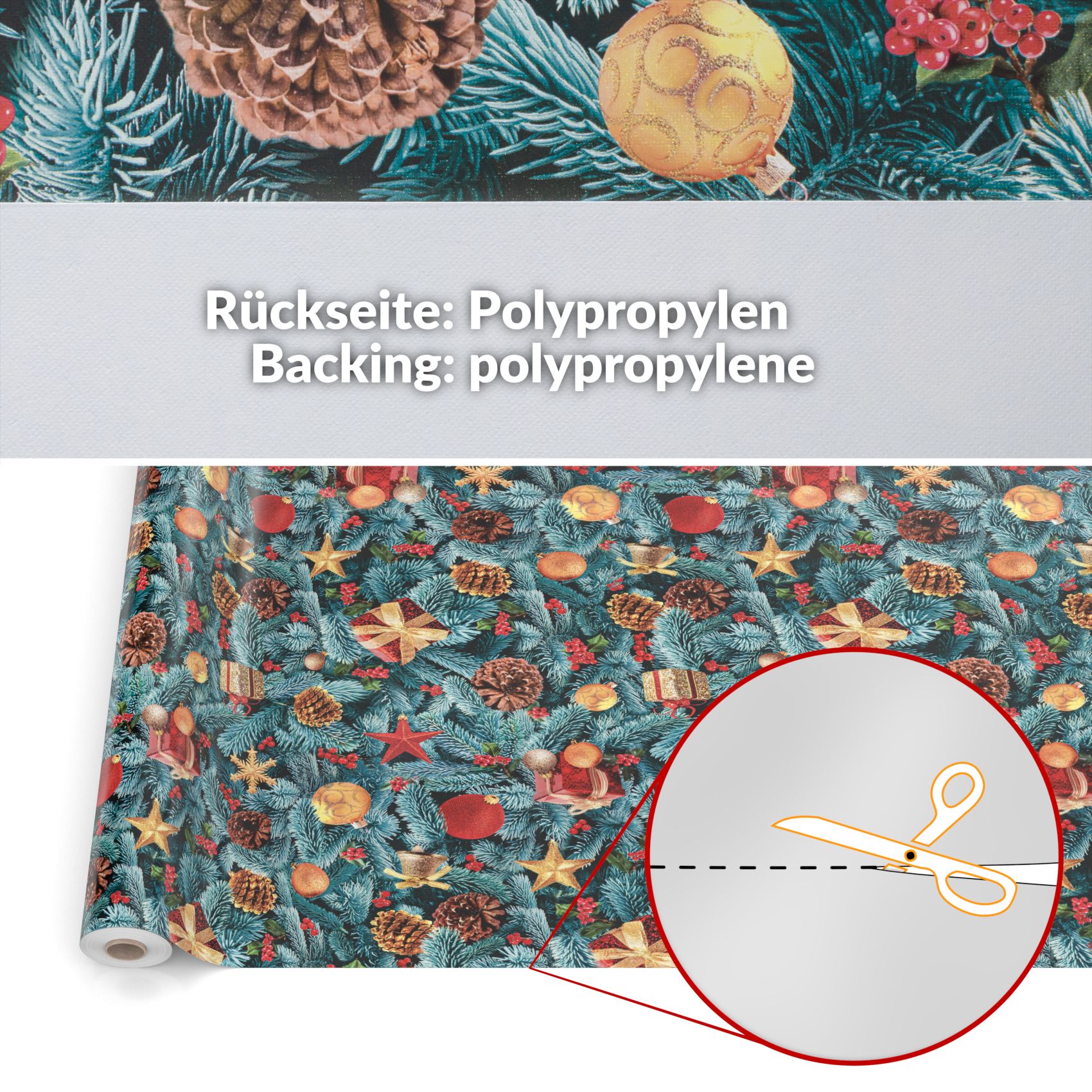 Weihnachtstischdecke Wachstuch Tischdecke abwaschbar Wachstischdecke Tannenbaum – 500x140cm (5m), Schnittkante