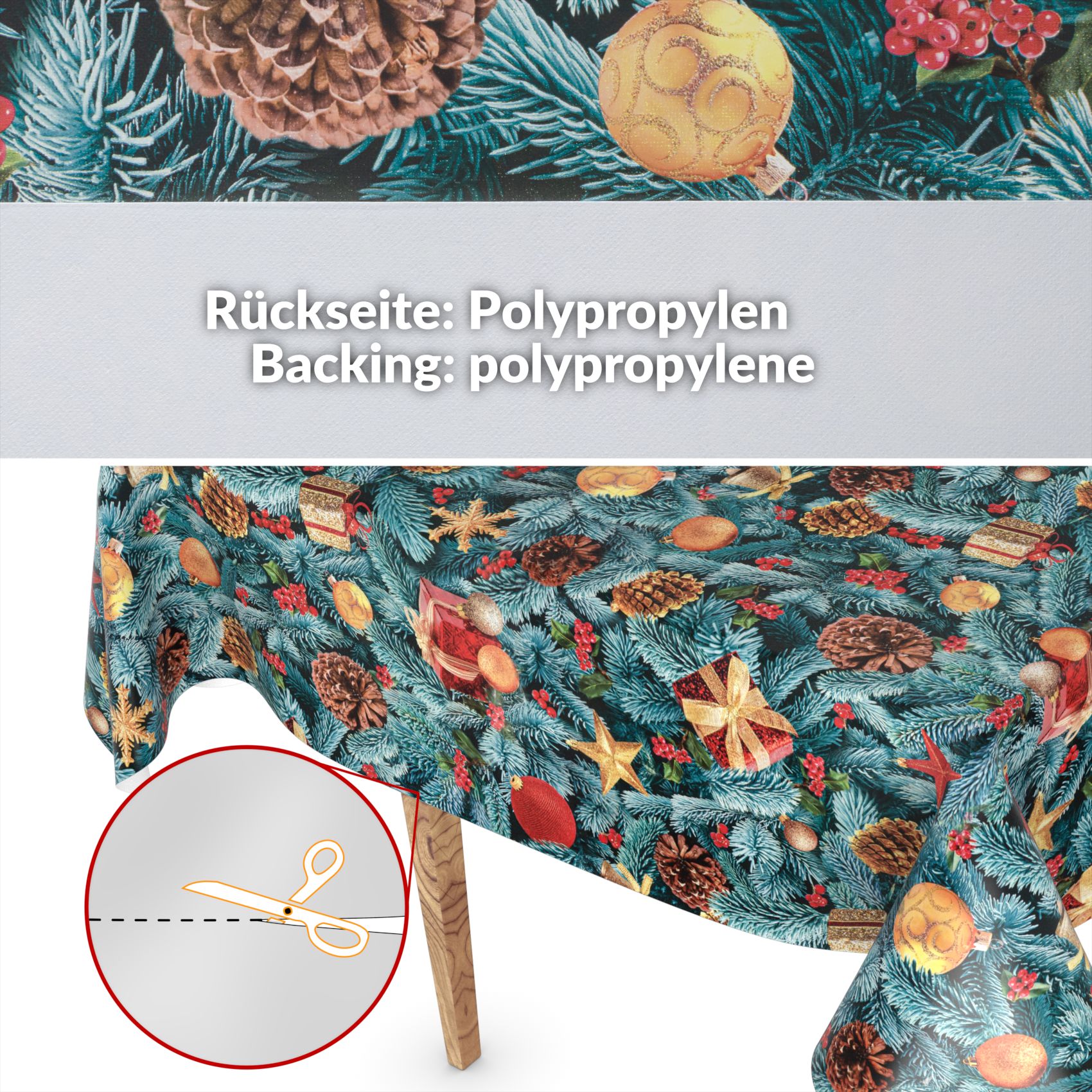 Weihnachtstischdecke Wachstuch Tischdecke abwaschbar Wachstischdecke Tannenbaum – 280x140cm, Schnittkante