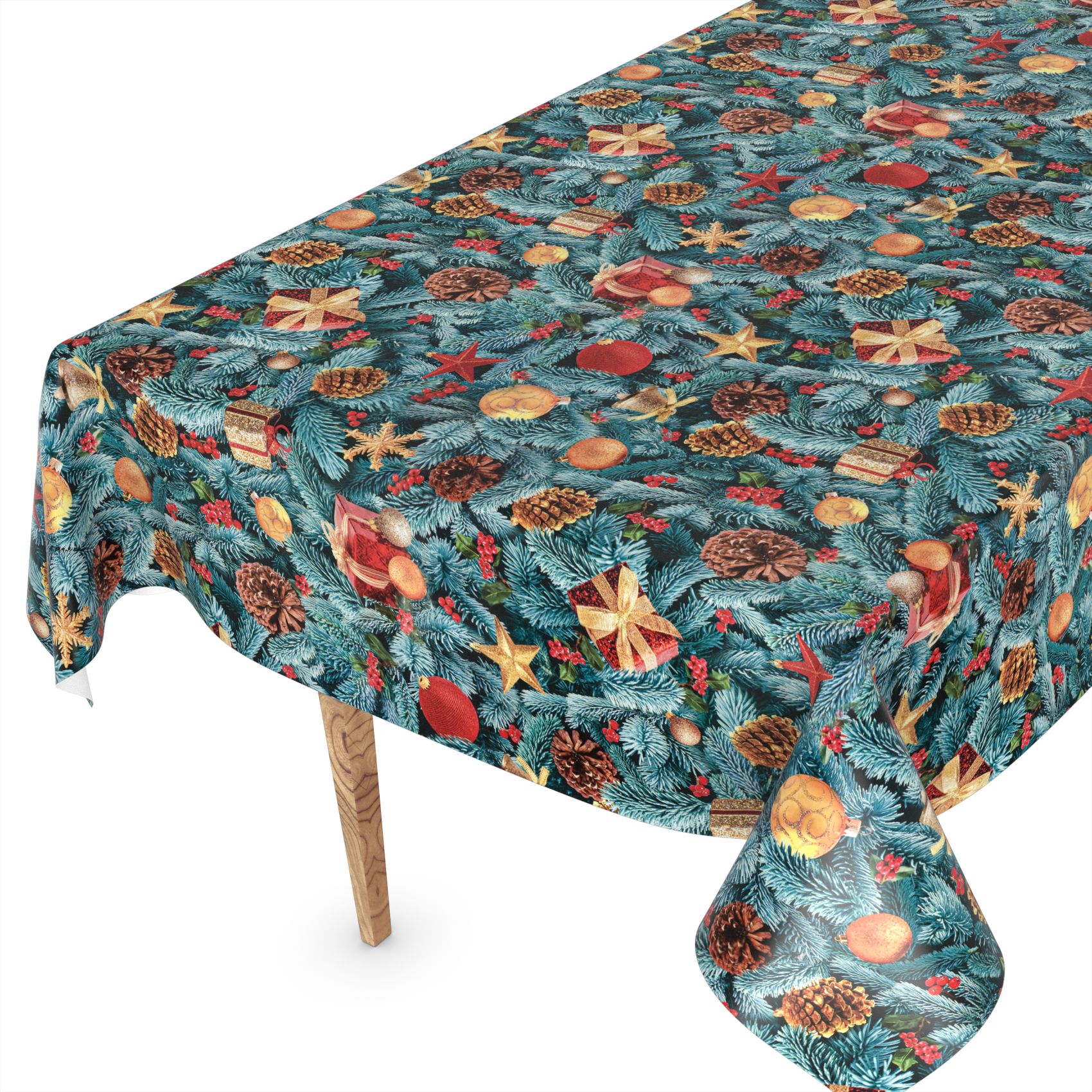 D0020A_52-3 Weihnachtstischdecke Wachstuch Tischdecke abwaschbar Wachstischdecke Tannenbaum – 180x100cm, Schnittkante