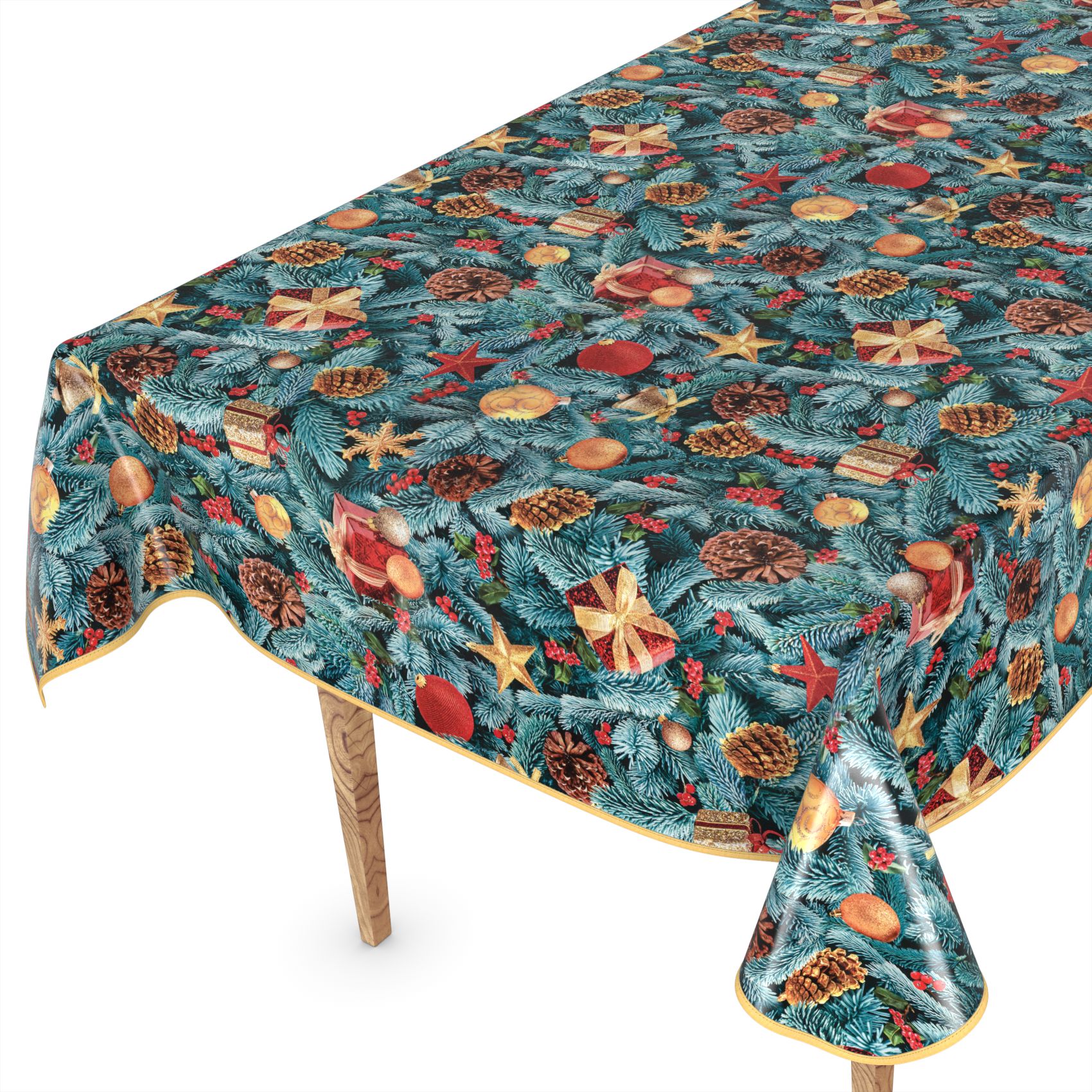 Weihnachtstischdecke Wachstuch Tischdecke abwaschbar Wachstischdecke Tannenbaum – 100x140cm, mit Saum (Eingefasst)