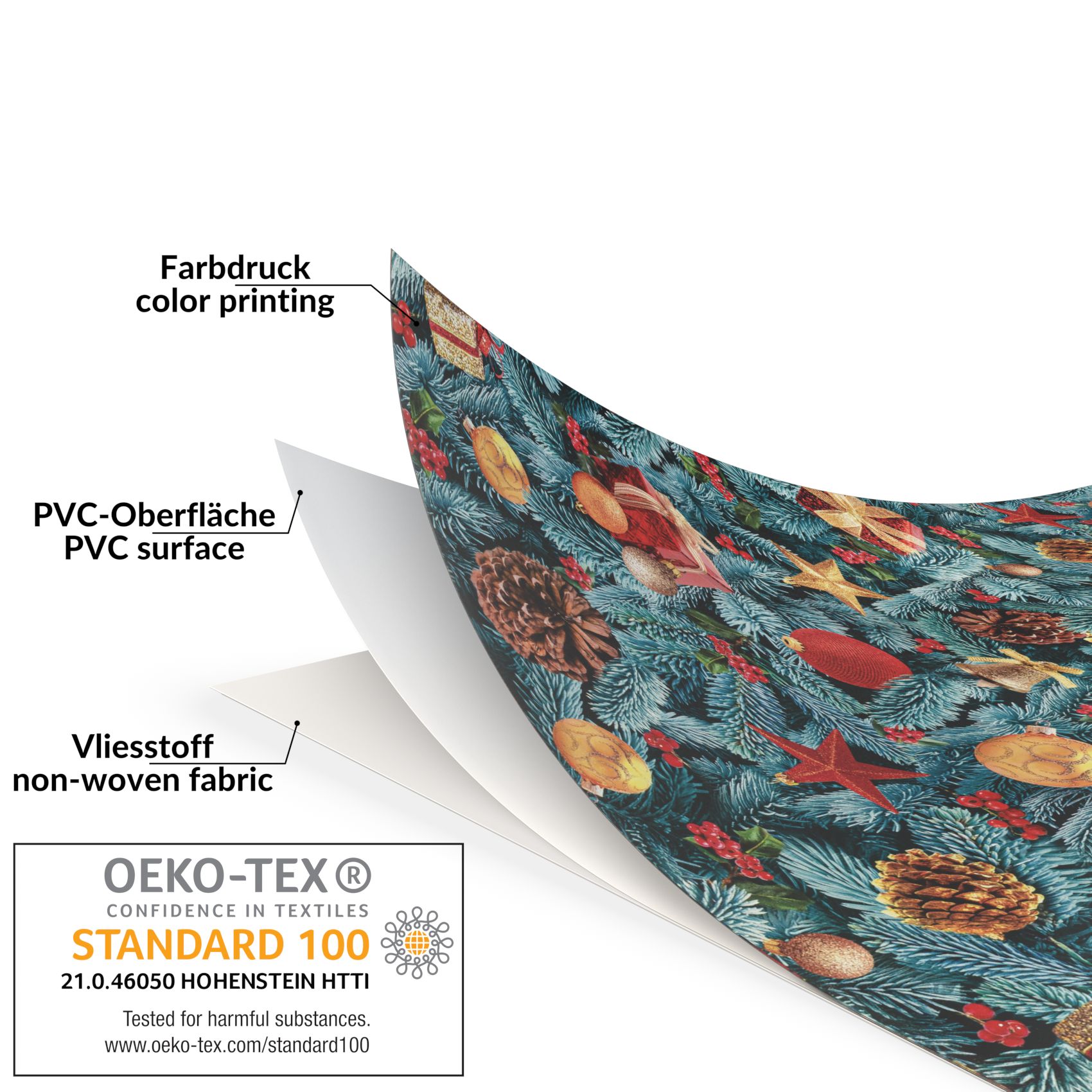 D0020A_80-23 Weihnachtstischdecke Wachstuch Tischdecke abwaschbar Wachstischdecke Tannenbaum – Oval 240x140cm, Schnittkante