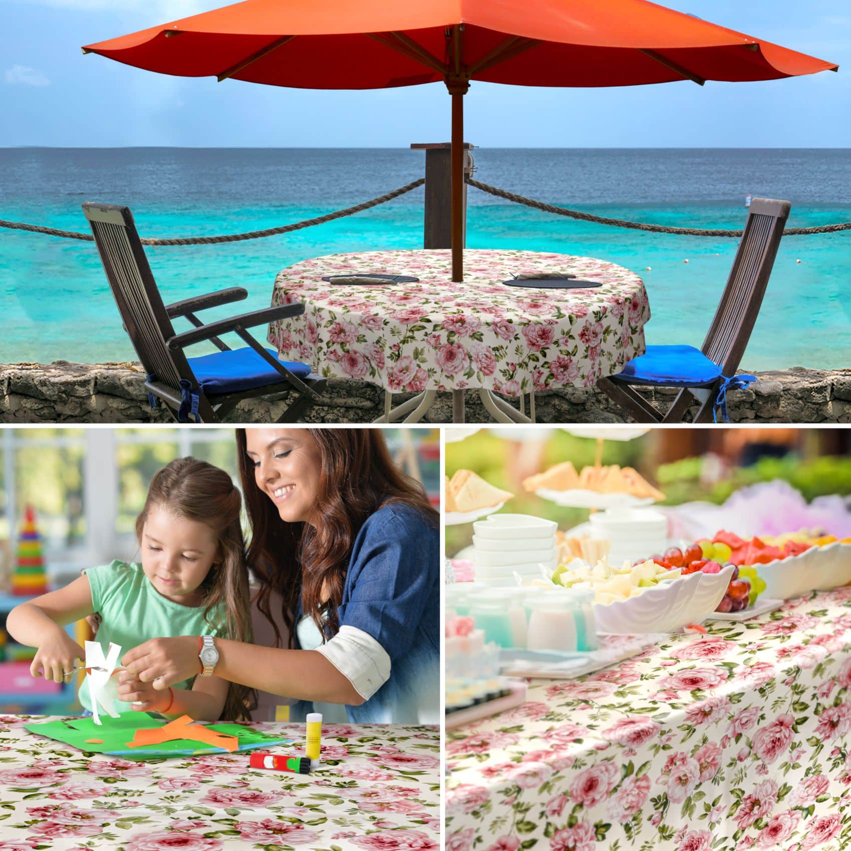 Wachstuchtischdecke abwaschbare Tischdecke Outdoor Natalie Blumen Gartentischdecke wetterfest – 100x140cm, Schnittkante