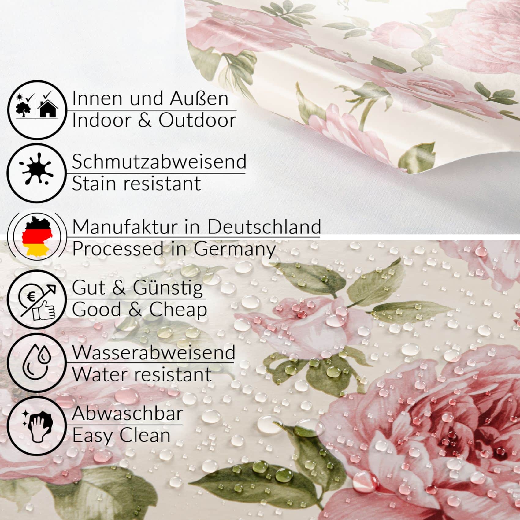 Wachstuchtischdecke abwaschbare Tischdecke Outdoor Natalie Blumen Gartentischdecke wetterfest – 100x140cm, Schnittkante