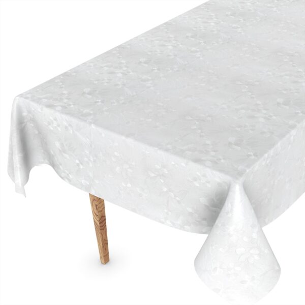 Wachstuch Tischdecke abwaschbar Wachstischdecke Meterware Weiß Blumen Reliefdruck Outdoor Tischdecke Gartentischdecke – 90x130cm, Schnittkante