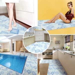 Weichschaummatte Badvorleger Badematte Meterware Karo Blau Breite 80cm