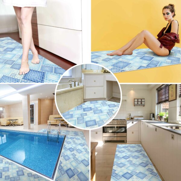 Weichschaummatte Badematte Badvorleger Karo Blau Breite 65cm Meterware
