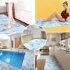 Badematte aus Meterware Delfine Maritim Blau Breite 80cm Weichschaummatte Badvorleger