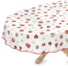Weihnachtstischdecke Wachstuch abwaschbar Weihnachten Lebkuchen Schneeflocken Rot Weiß – Oval 260x140cm, Paspelband (Eingefasst)