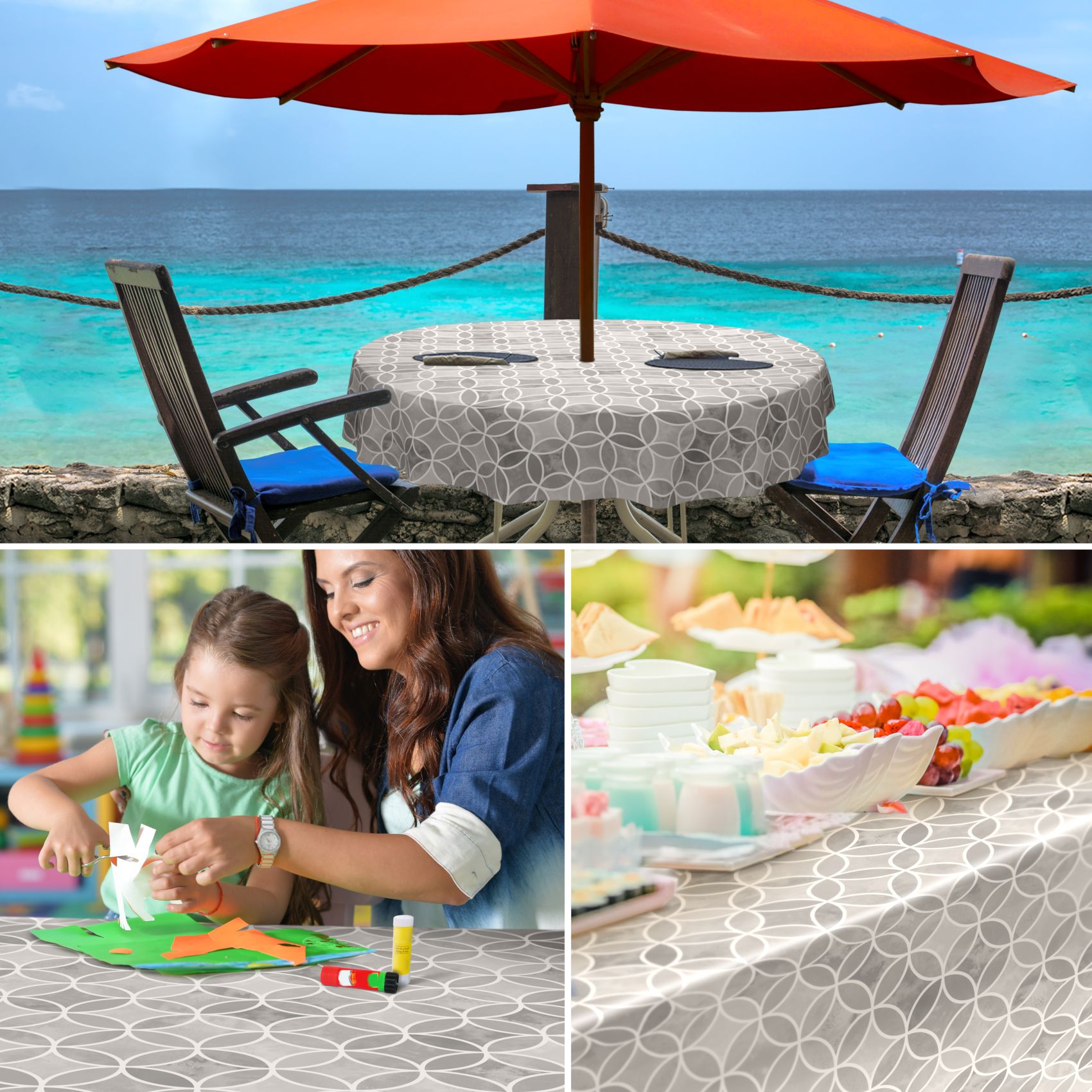 E43420B_30-1 Wachstuch Tischdecke abwaschbar Wachstuchtischdecke Kaleidoskop Grau abwaschbar – 100x140cm, Schnittkante