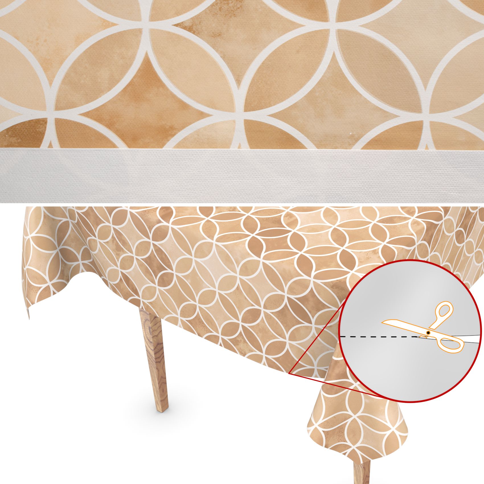 E43430B_34-1 Wachstuch Tischdecke abwaschbar Wachstuchtischdecke Kaleidoskop Beige abwaschbar – 100x140cm, Schnittkante