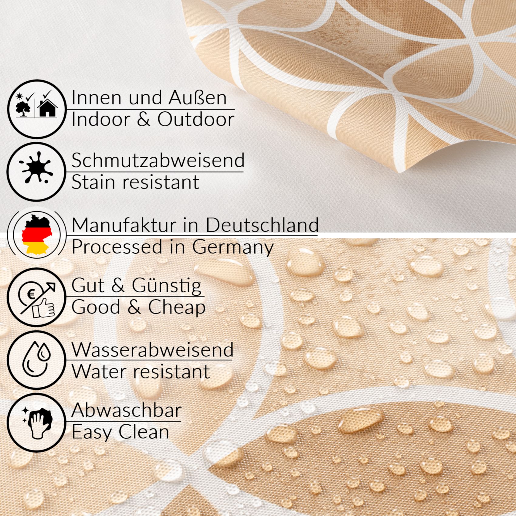 E43430B_40-1 Wachstuch Tischdecke abwaschbar Wachstuchtischdecke Kaleidoskop Beige abwaschbar – 100x140cm, Schnittkante