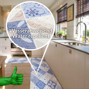 Teppich Küchenläufer Teppichläufer Läufer Flur abwischbar PVC Mirza Barcellona Blau 48cm Breit