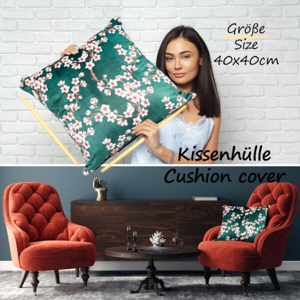 Dekokissen Kissenbezug Sofakissen Kissenhülle Zierkissen Polyester Mikrofaser 21 Deisgns 2 Größen – Sakura Petrol, 40x40cm ohne Füllung