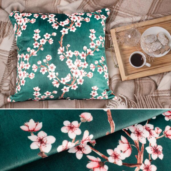 Dekokissen Kissenbezug Sofakissen Kissenhülle Zierkissen Polyester Mikrofaser 21 Deisgns 2 Größen – Sakura Petrol, 40x40cm ohne Füllung