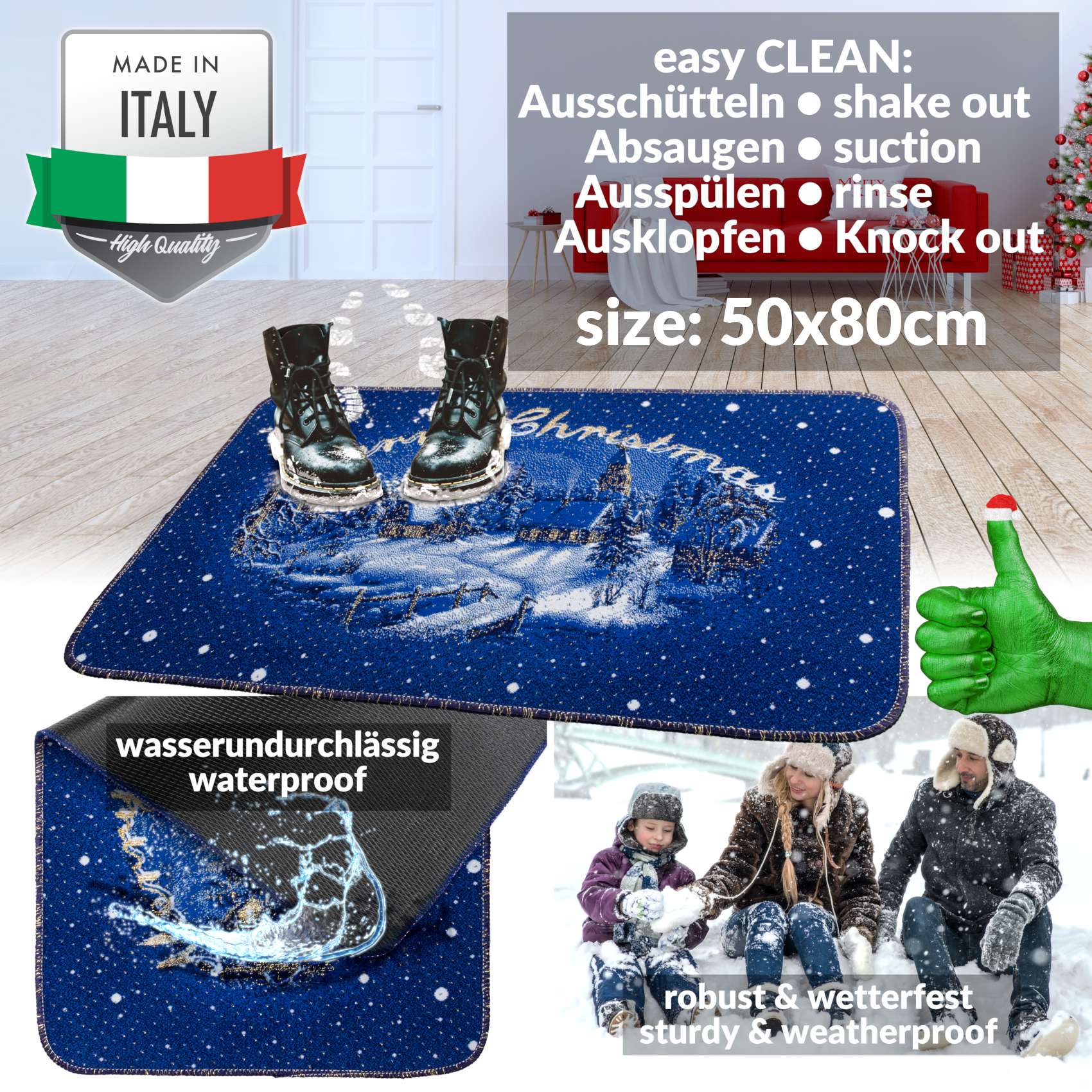 IPCHBL56_30 Weihnachtsteppich Weihnachts Fußmatte Wohnzimmer Küche rutschfest Teppich Weihnachten Türmatte 50×80 cm – Merry Christmas