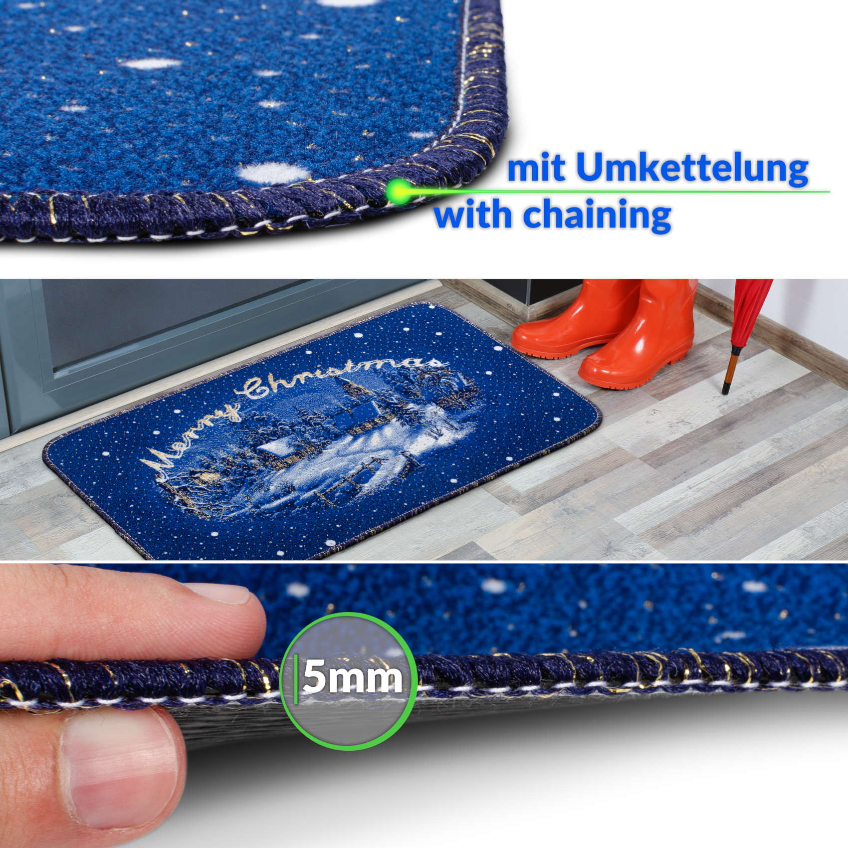 IPCHBL56_40 Weihnachtsteppich Weihnachts Fußmatte Wohnzimmer Küche rutschfest Teppich Weihnachten Türmatte 50×80 cm – Merry Christmas