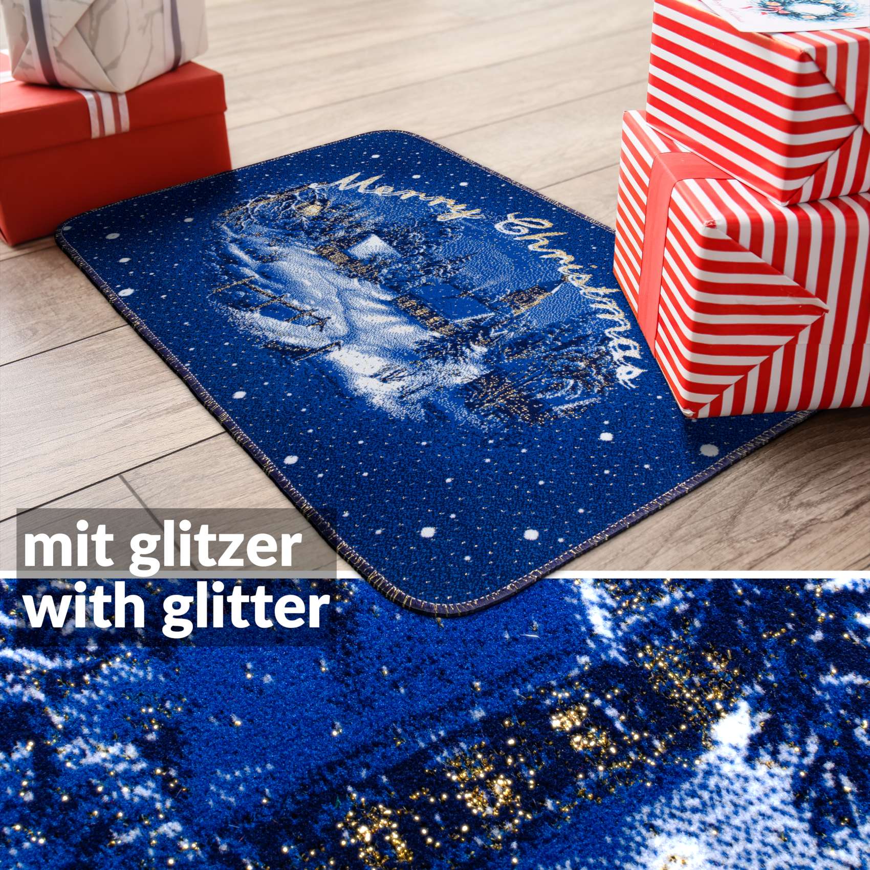 IPCHBL56_50-1 Weihnachtsteppich Weihnachts Fußmatte Wohnzimmer Küche rutschfest Teppich Weihnachten Türmatte 50×80 cm – Merry Christmas