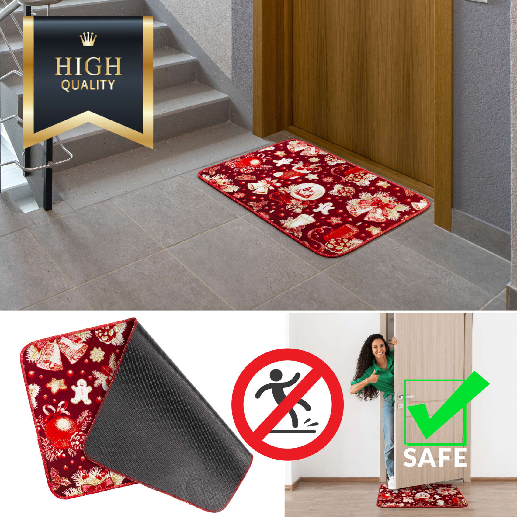 IPCHRO26_20 Weihnachtsteppich Weihnachts Fußmatte Wohnzimmer Küche rutschfest Teppich Weihnachten Türmatte 50×80 cm – Weihnachtskugel