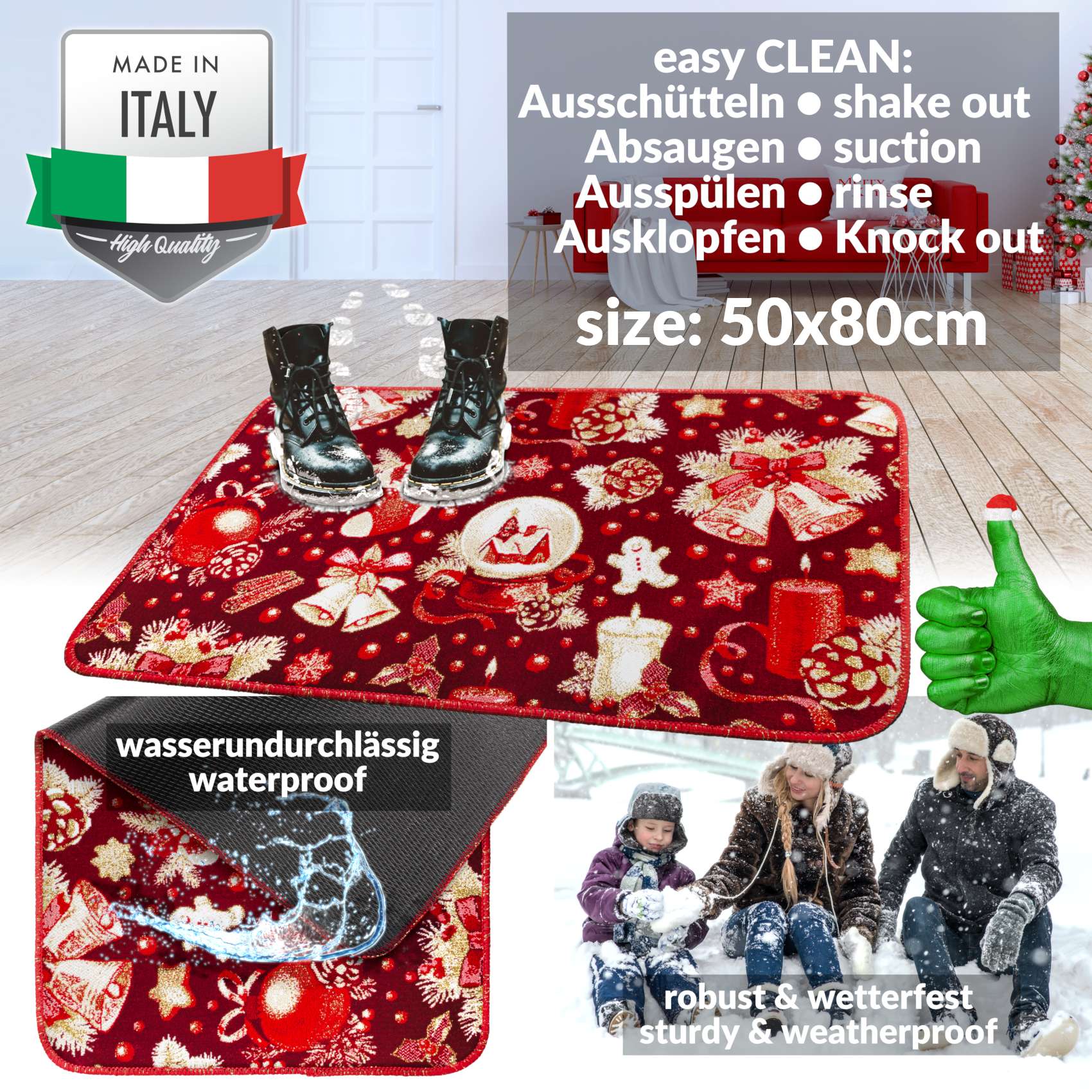 IPCHRO26_30 Weihnachtsteppich Weihnachts Fußmatte Wohnzimmer Küche rutschfest Teppich Weihnachten Türmatte 50×80 cm – Weihnachtskugel