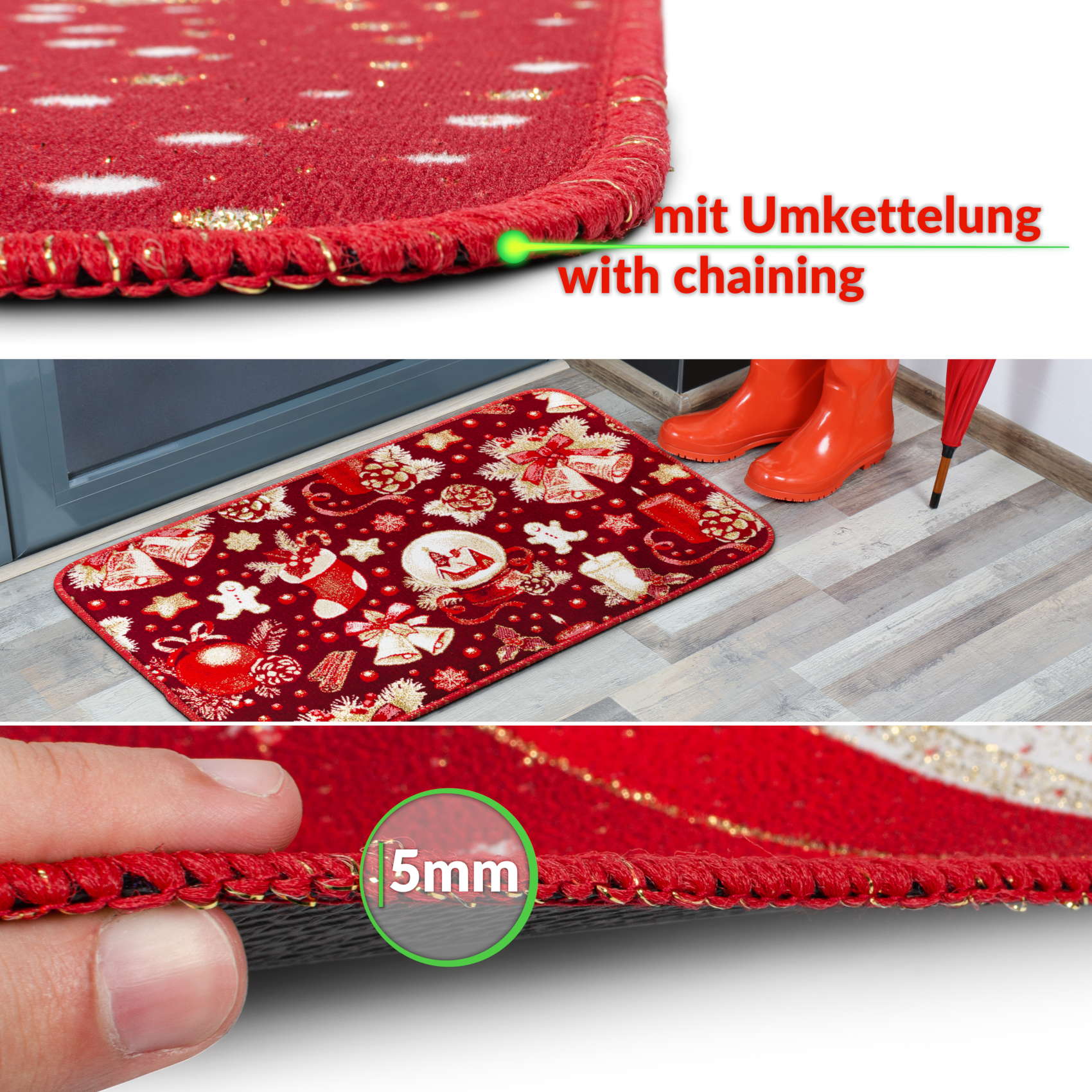 IPCHRO26_40-1 Weihnachtsteppich Weihnachts Fußmatte Wohnzimmer Küche rutschfest Teppich Weihnachten Türmatte 50×80 cm – Weihnachtskugel