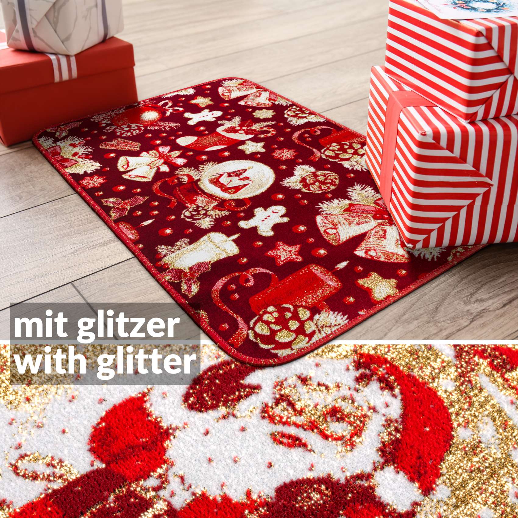 IPCHRO26_50 Weihnachtsteppich Weihnachts Fußmatte Wohnzimmer Küche rutschfest Teppich Weihnachten Türmatte 50×80 cm – Weihnachtskugel