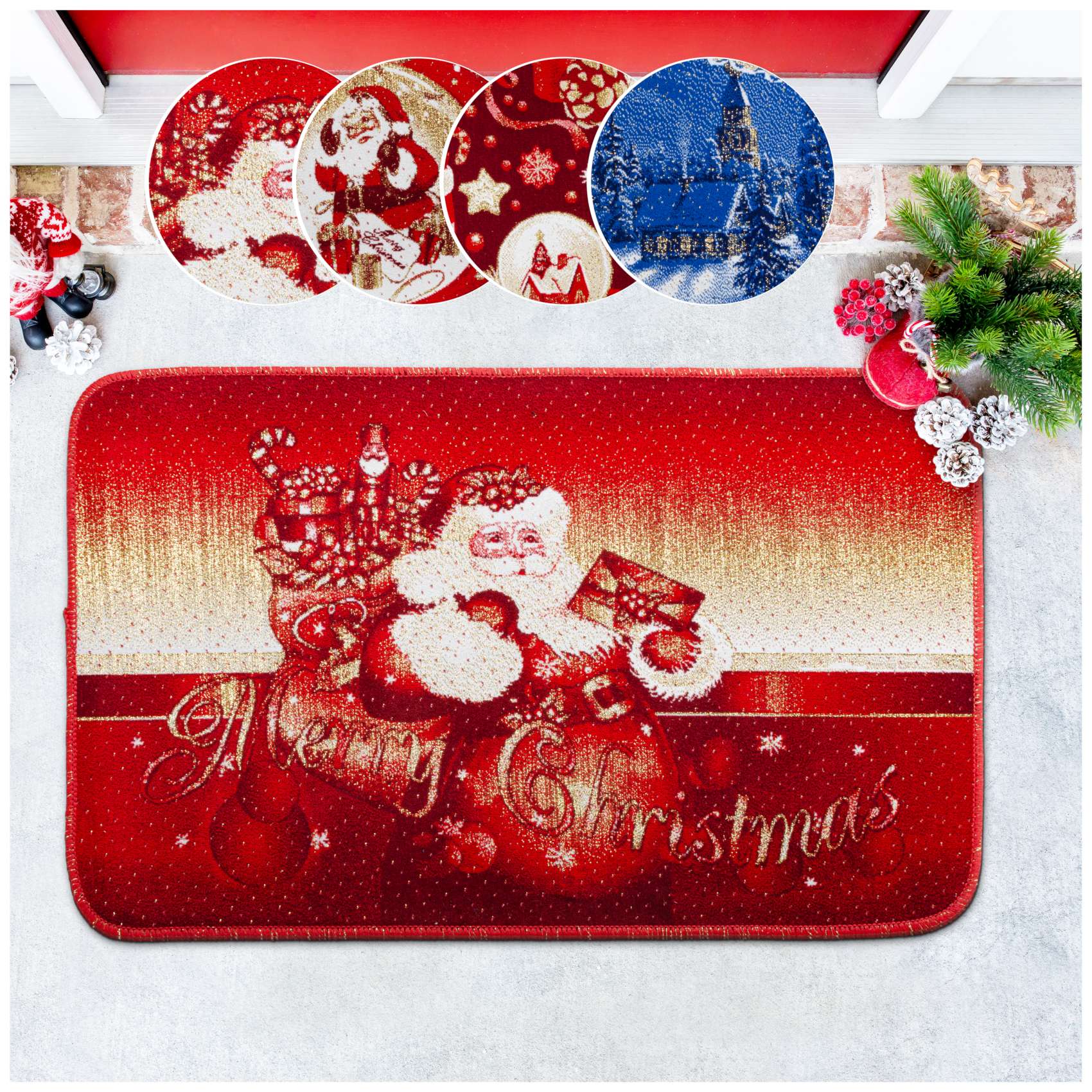 Weihnachtsteppich Weihnachts Fußmatte Wohnzimmer Küche rutschfest Teppich Weihnachten Türmatte 50×80 cm – Weihnachtsmann