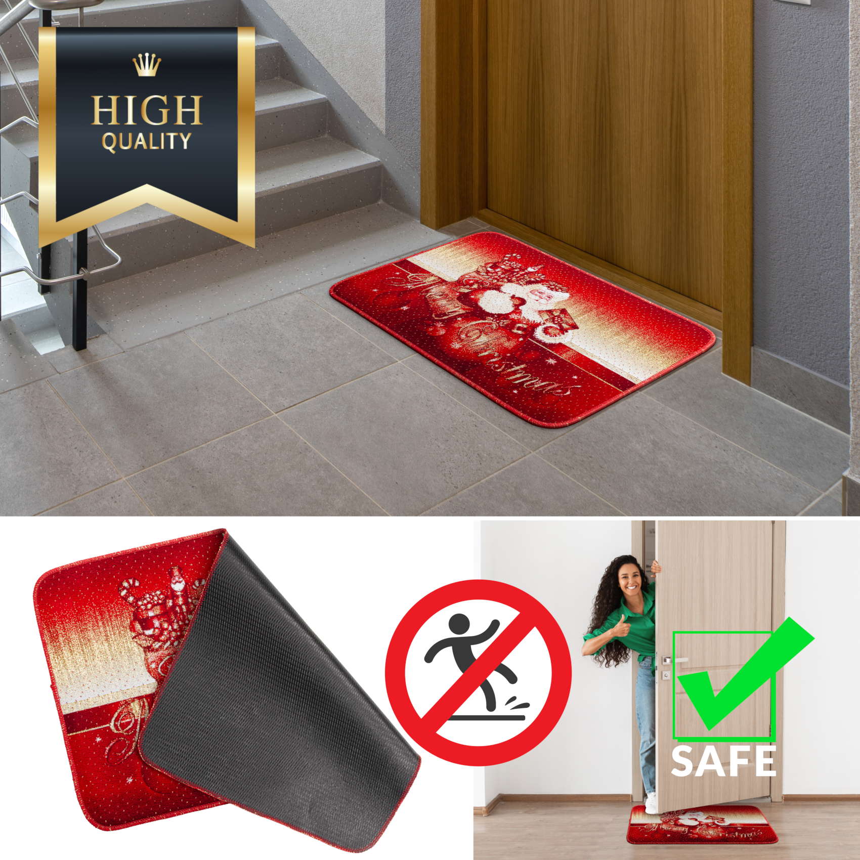 Weihnachtsteppich Weihnachts Fußmatte Wohnzimmer Küche rutschfest Teppich Weihnachten Türmatte 50×80 cm – Weihnachtsmann