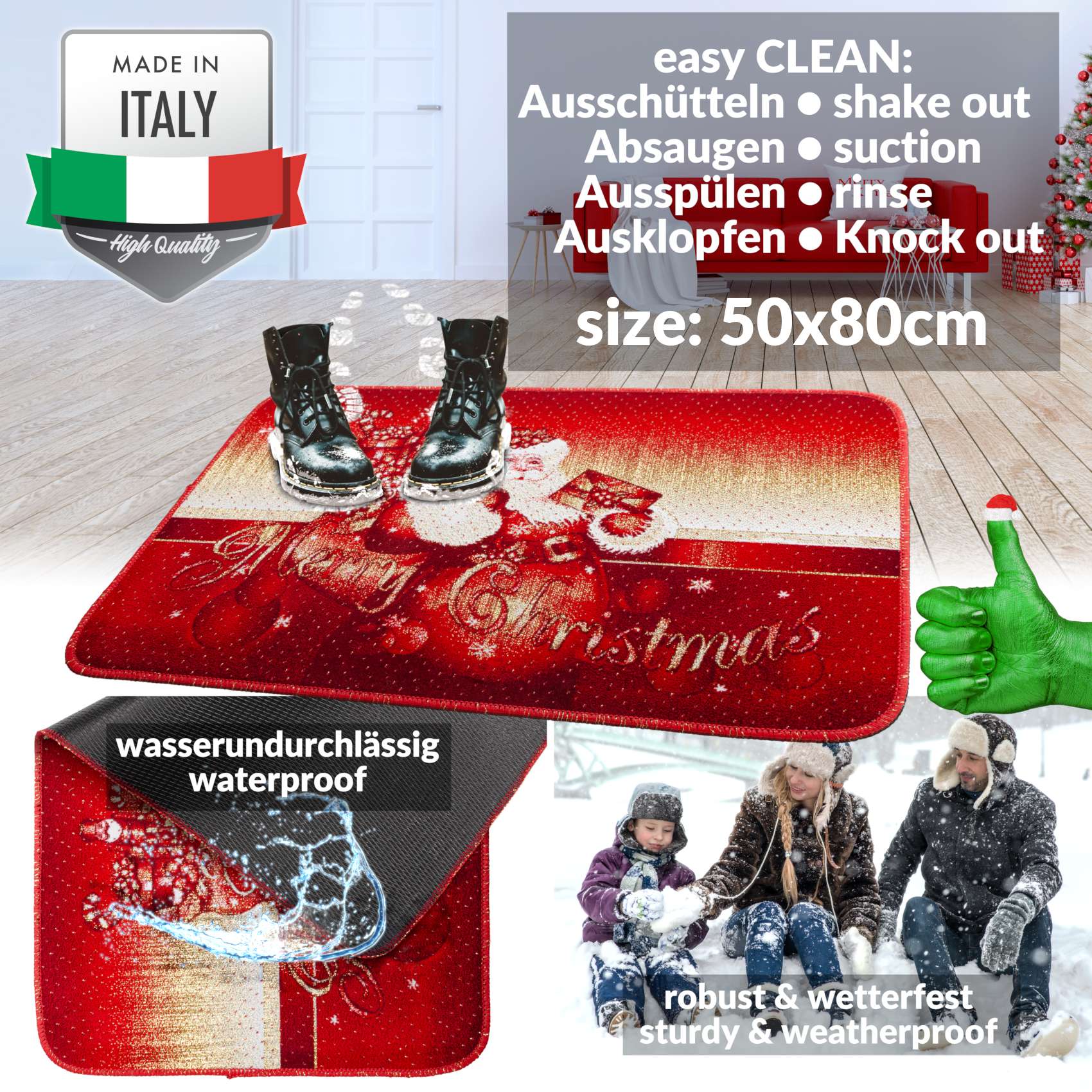 Weihnachtsteppich Weihnachts Fußmatte Wohnzimmer Küche rutschfest Teppich Weihnachten Türmatte 50×80 cm – Weihnachtsmann