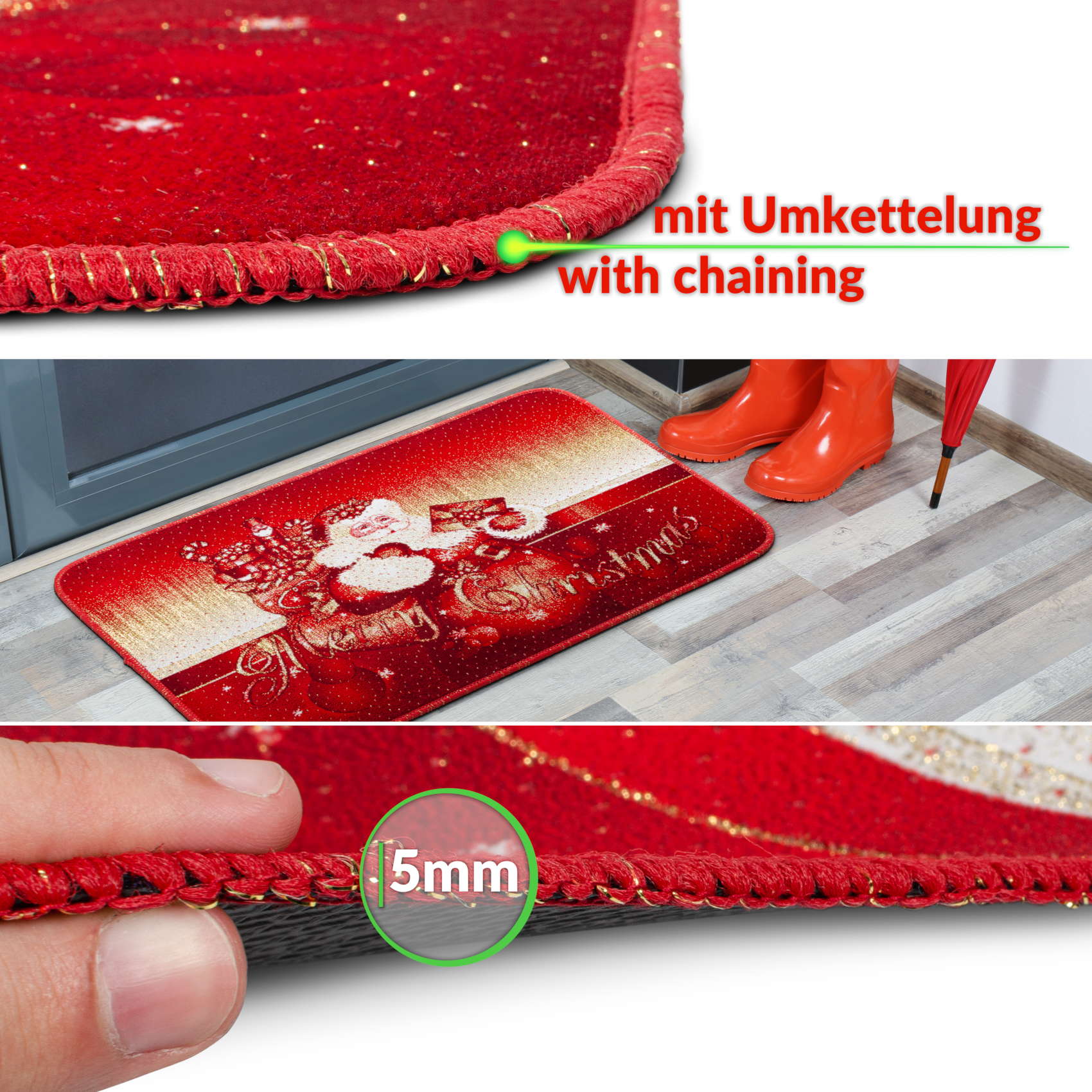 Weihnachtsteppich Weihnachts Fußmatte Wohnzimmer Küche rutschfest Teppich Weihnachten Türmatte 50×80 cm – Weihnachtsmann