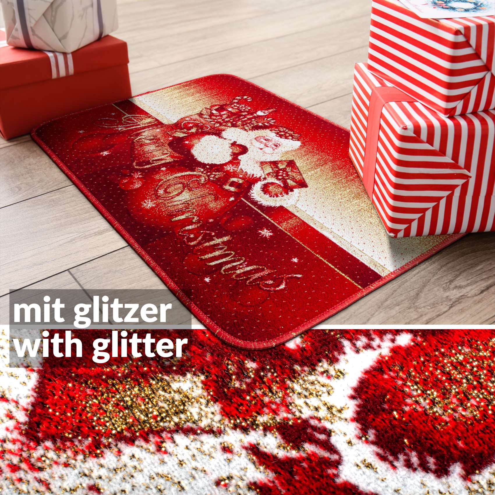 Weihnachtsteppich Weihnachts Fußmatte Wohnzimmer Küche rutschfest Teppich Weihnachten Türmatte 50×80 cm – Weihnachtsmann