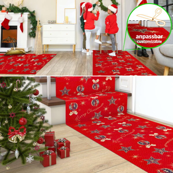 Weihnachtsteppich Weihnachtsfußmatte Teppichläufer Weihnachten Flurläufer auch als Dekoration – Merry Christmas Rot, 280x100cm