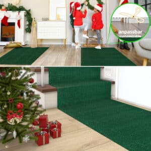 Weihnachtsteppich Weihnachtsfußmatte Teppichläufer Weihnachten Flurläufer auch als Dekoration – Uni Grün, 280x100cm