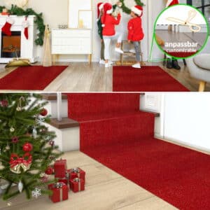 Weihnachtsteppich Weihnachtsfußmatte Teppichläufer Weihnachten Flurläufer auch als Dekoration – Uni Rot, 280x100cm