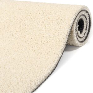 Teppich Wohnzimmer Kurzflor Designer Teppichläufer Uni einfarbig – auch als Badematte Breite 100cm – Creme-Weiß, 500x100cm