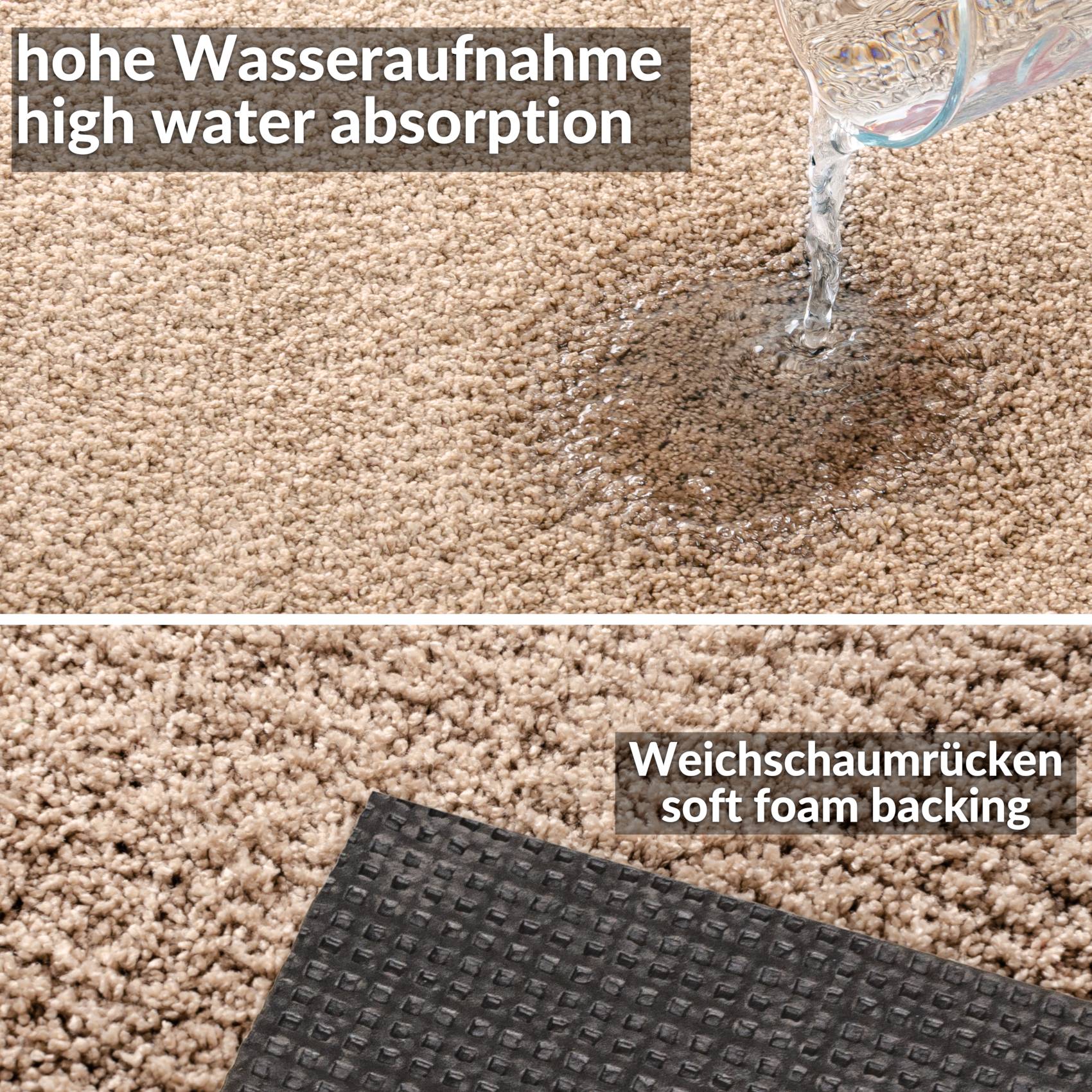 Teppich Wohnzimmer Kurzflor Designer Teppichläufer Uni einfarbig – auch als Badematte Breite 100cm – Beige, 450x100cm