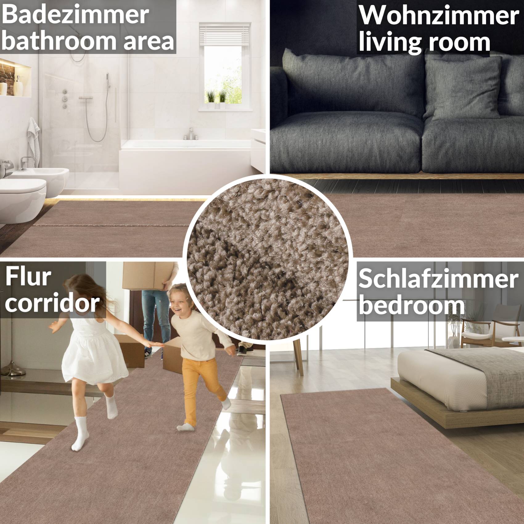 Teppich Wohnzimmer Kurzflor Designer Teppichläufer Uni einfarbig – auch als Badematte Breite 100cm – Beige, 220x100cm