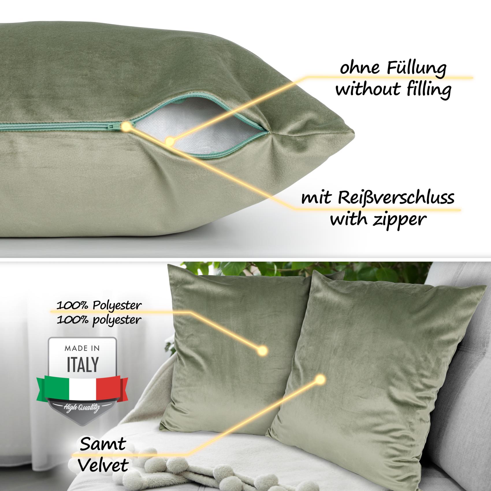 RG0607-14_30 Dekokissen Samt Kissenbezug Sofakissen Dekokissen Kissenhülle mit / ohne Füllkissen 4 Größen – Olivgrün, 40x40cm ohne Füllung