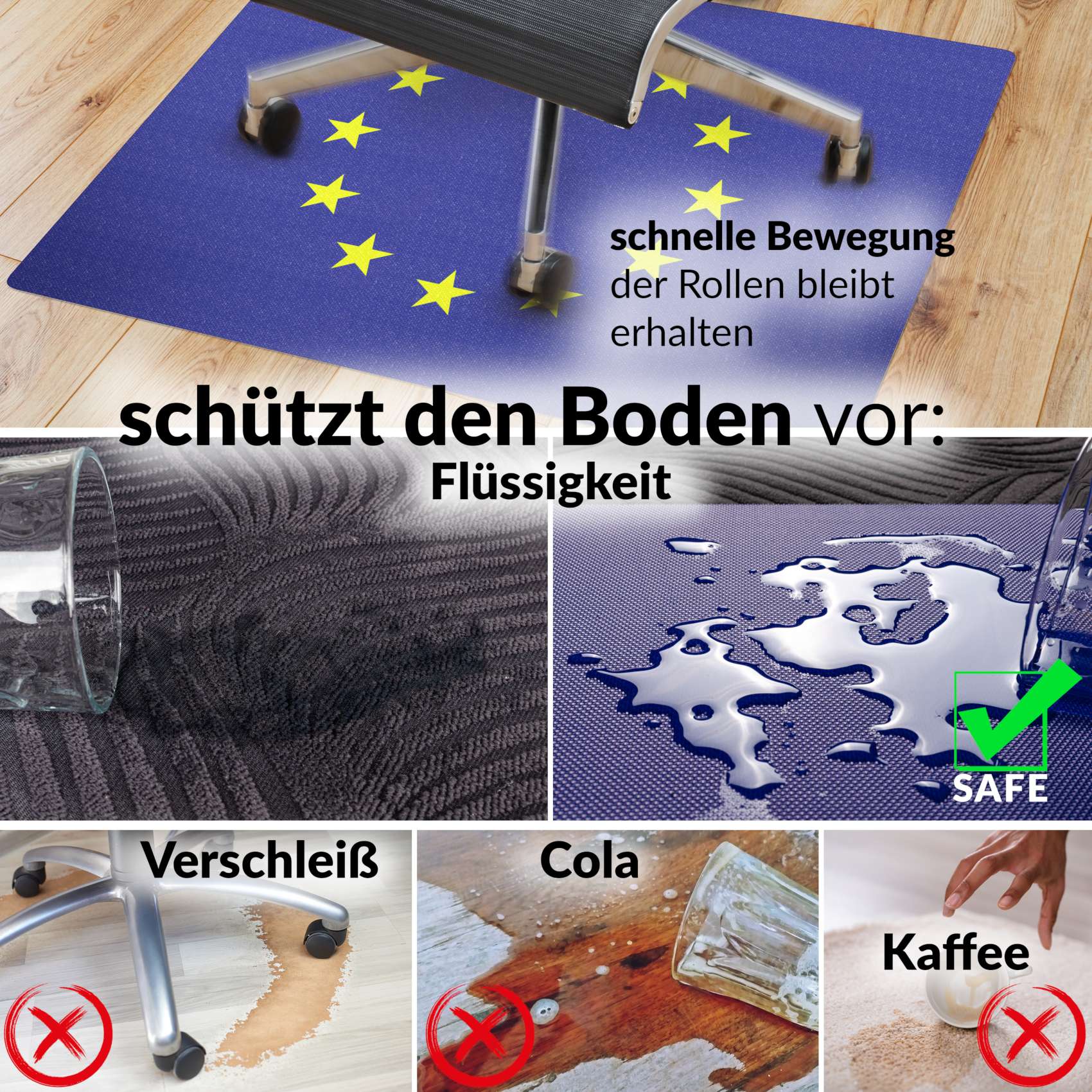 Bodenschutzmatte Schreibtisch Stuhl Unterlage Bürostuhlunterlage 8 Designs – EU, 90x120cm