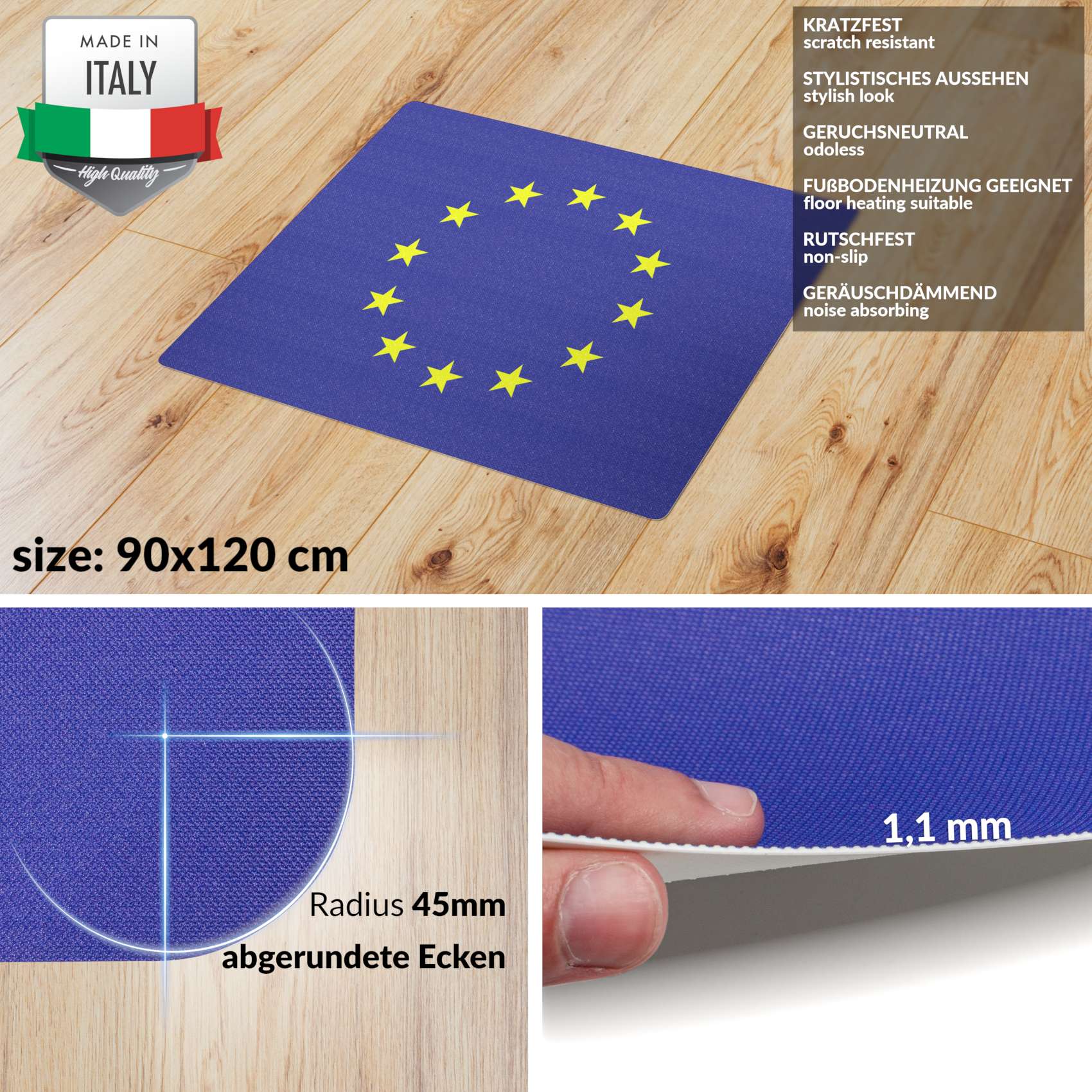 Bodenschutzmatte Schreibtisch Stuhl Unterlage Bürostuhlunterlage 8 Designs – EU, 90x120cm