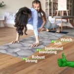 Küchenläufer TeppichLäufer abwaschbar mit Motiv Holzoptik Geometrie Grau