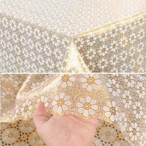 Tischdecke abwaschbar Lace Vinyl Häkel Spitze Optik Blumen Gold