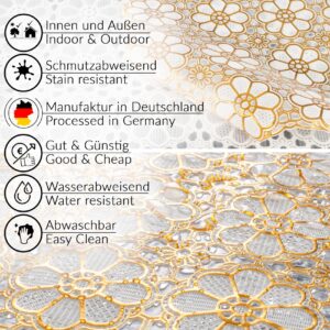 Tischdecke abwaschbar Lace Vinyl Häkel Spitze Optik Blumen Gold