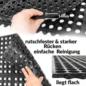 Ringgummimatte Gummimatte Schmutzfangmatte Wabenmatte mit Verbinder 90x90cm Schwarz
