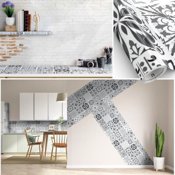 Klebefolie Möbelfolie Küche Folie selbstklebend DIY glänzend PVC-frei 0,45x3m – Fliesenoptik grau